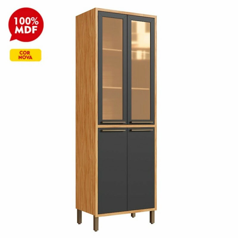 PANELEIRO CRISTALEIRA RONIPA REFLECTA SYRAH 220CM AMENDOA/CHUMBO