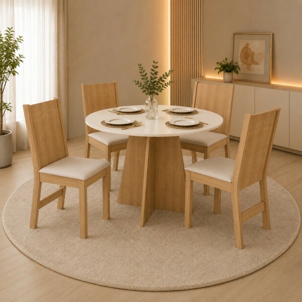 CJ MESA 4C SAO CARLOS ELANE REDONDA 90x90 CINAMOMO/OFF WHITE CJ MESA 4C SAO CARLOS ELANE REDONDA 90x90 CINAMOMO/OFF WHITE