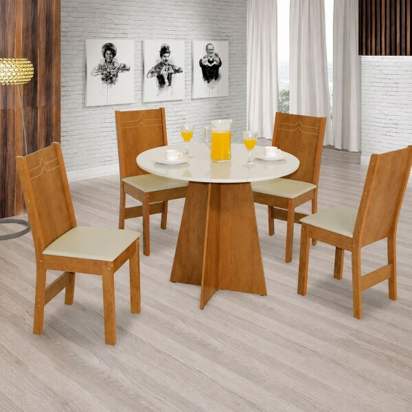 CJ MESA 4C SAO CARLOS ELANE REDONDA 90x90 FREIJO / OFF WHITE CJ MESA 4C SAO CARLOS ELANE REDONDA 90x90 FREIJO / OFF WHITE