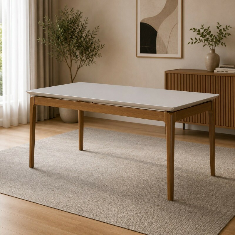 MESA IMCAL WIND 1.8 C/ VIDRO RETANGULAR OFF WHITE / CINAMOMO MESA IMCAL WIND 1.8 C/ VIDRO RETANGULAR OFF WHITE / CINAMOMO
