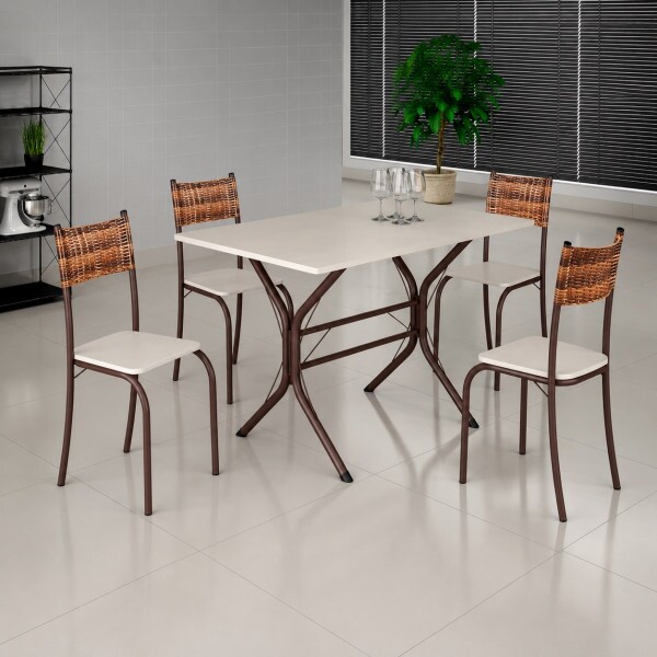 CJ MESA 4C MOVEIS TEIXEIRA ATLANTA RETANGULAR 120X75 C/RATAN CARVALHO MARROM / OFF WHITE CJ MESA 4C MOVEIS TEIXEIRA ATLANTA RETANGULAR 120X75 C/RATAN CARVALHO MARROM / OFF WHITE