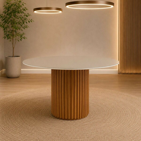 MESA IMCAL LIVING 1.35 C/VIDRO REDONDA OFF WHITE/CINAMOMO MESA IMCAL LIVING 1.35 C/VIDRO REDONDA OFF WHITE/CINAMOMO