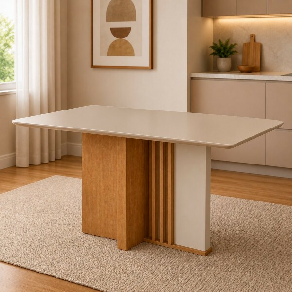 MESA LOPAS ASTRID 160X80 CANT.COPO C/VIDRO AMENDOA CLEAN/OFF WHITE MESA LOPAS ASTRID 160X80 CANT.COPO C/VIDRO AMENDOA CLEAN/OFF WHITE