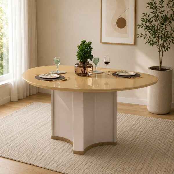 MESA DJ CHANEL 136X136 TAMPO ORGANICO C/VIDRO OFF WHITE/DOURADO MESA DJ CHANEL 136X136 TAMPO ORGANICO C/VIDRO OFF WHITE/DOURADO