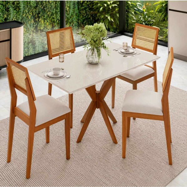 CJ MESA 4C AGN ANNA RETANGULAR 116X80 C/VIDRO CAD LARISSA MADEIRA/OFF WHITE CJ MESA 4C AGN ANNA RETANGULAR 116X80 C/VIDRO CAD LARISSA MADEIRA/OFF WHITE
