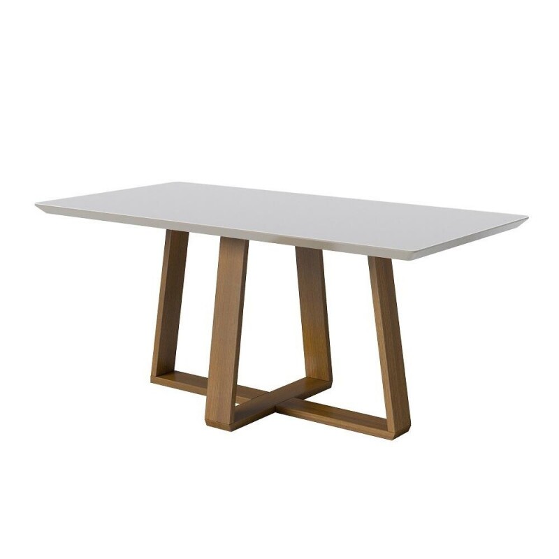 MESA IMCAL WOOD 1.8 C/ VIDRO RETANGULAR OFF WHITE/CINAMOMO