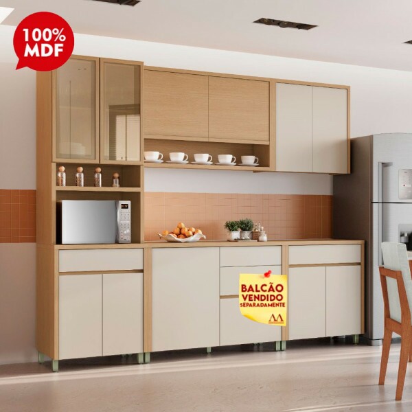 COZINHA NESHER CONDESSA 8P 1G COMPACTA CARVALHO/GREIGE 501050