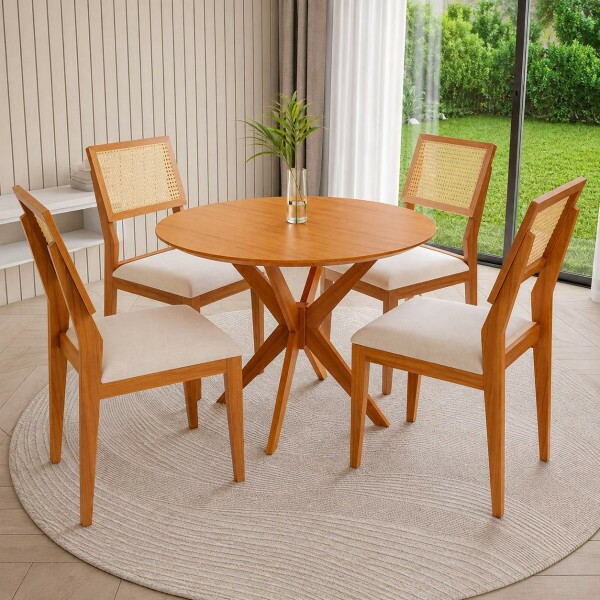 CJ MESA 4C AGN VITORIA REDONDA 130CM TAMPO LAMINADO CAD LARISSA MADEIRA CJ MESA 4C AGN VITORIA REDONDA 130CM TAMPO LAMINADO CAD LARISSA MADEIRA