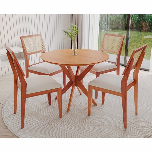 CJ MESA 4C AGN VITORIA REDONDA 90CM TAMPO LAMINADO CAD LARISSA MADEIRA