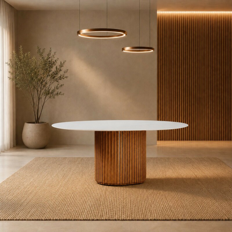 MESA IMCAL LIVING 1.6 C/VIDRO OVAL OFF WHITE/CINAMOMO MESA IMCAL LIVING 1.6 C/VIDRO OVAL OFF WHITE/CINAMOMO