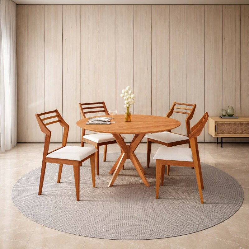 CJ MESA 4C AGN VITORIA REDONDA 90CM TAMPO LAMINADO CAD VITORIA/MADEIRA