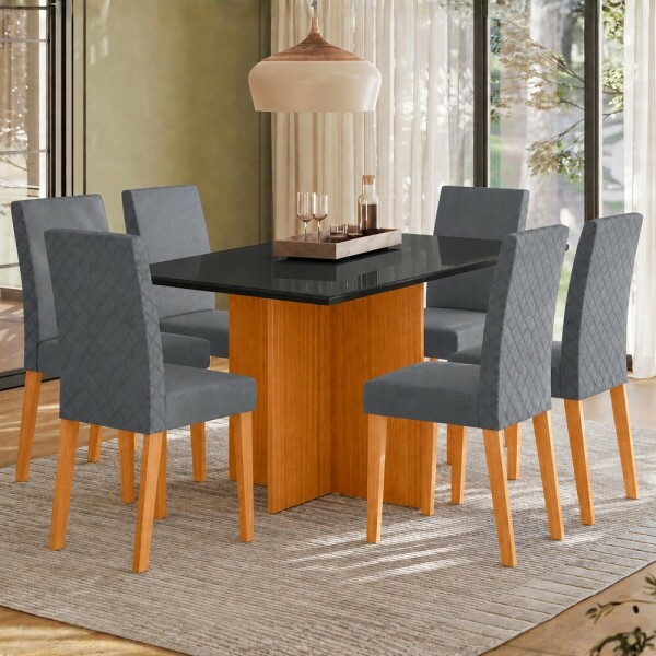 CJ MESA 6C POLIMAN HELO RETANGULAR 160X80 C/VIDRO CAD LUARA FREIJO/PRETO/GRISS CJ MESA 6C POLIMAN HELO RETANGULAR 160X80 C/VIDRO CAD LUARA FREIJO/PRETO/GRISS
