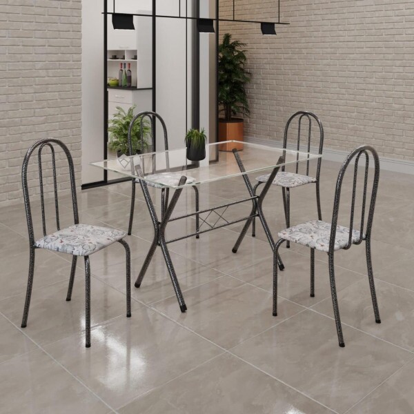 CJ MESA SOMA 4C ANE B061 120X75 RETANGULAR TAMPO VIDRO ARABESCO PRATA MARTELADO CJ MESA SOMA 4C ANE B061 120X75 RETANGULAR TAMPO VIDRO ARABESCO PRATA MARTELADO