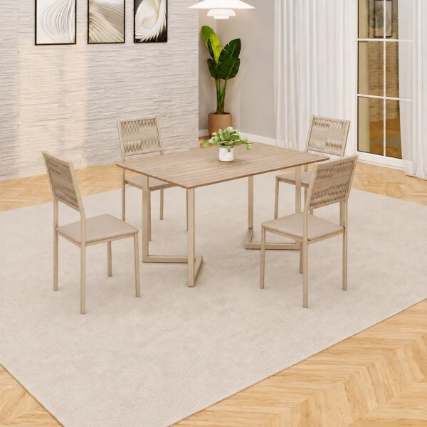 CJ MESA 4C MOVEIS TEIXEIRA MAIA RETANGULAR 120X90 CREME C/ CORDA NAUTICA / CHAMPANHE PROA CJ MESA 4C MOVEIS TEIXEIRA MAIA RETANGULAR 120X90 CREME C/ CORDA NAUTICA / CHAMPANHE PROA
